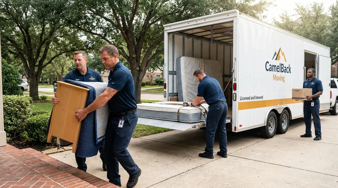 Crew loading residential truck for cross-state move from Santa Cruz, CA