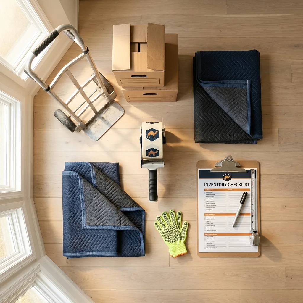 Professional moving supplies and packing materials layout for Santa Cruz residential relocations